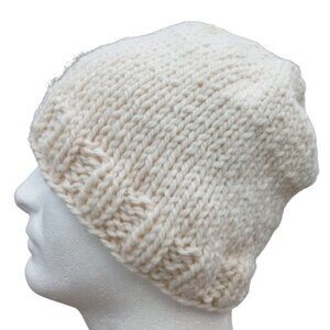 Mens Beanie Hat Alpaca Wool Cap Hand Knitted Slouch Off-White Handmade Womens